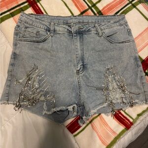 Rhinestones fringe shorts